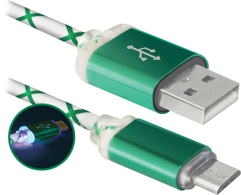 Кабель DEFENDER USB08-03LT USB(AM)-MicroBM LED подсветка. 1м