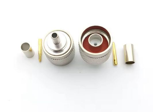 N-Male Crimp Connector (Solder + Crimp) for RG58 / LMR195 / RG400