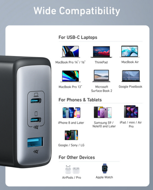 Зарядка ANKER PowerPort 736 Nano II - 100W 2xUSB-C PD & 1xPIQ GaN (Черная)