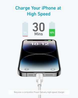 Кабель ANKER 322 USB-C to Lightning - 0.9m Nylon (Белый)