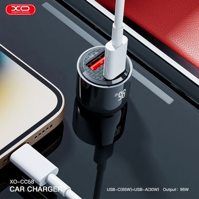 Автомобильное зарядное устройство XO CC58 95W Car Charger Type-C PD 65W + USB-A 30W