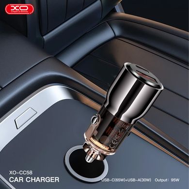 Автомобильное зарядное устройство XO CC58 95W Car Charger Type-C PD 65W + USB-A 30W