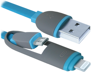 Кабель DEFENDER USB10-03BP USB(AM)-MicroUSB+Lightning синий 1м