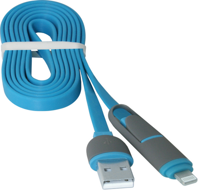 Кабель DEFENDER USB10-03BP USB(AM)-MicroUSB+Lightning синій 1м