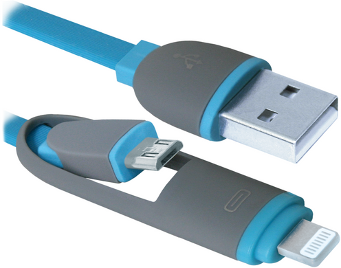 Кабель DEFENDER USB10-03BP USB(AM)-MicroUSB+Lightning синій 1м